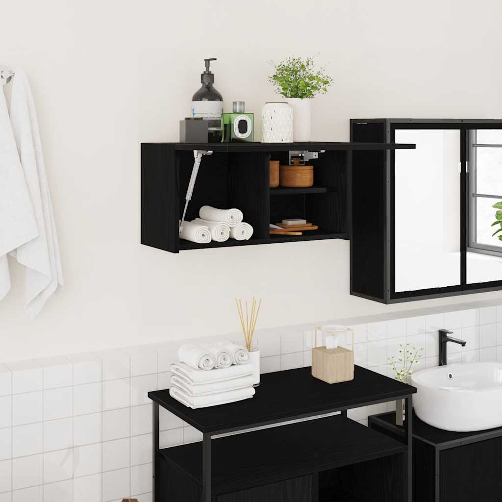 vidaXL Väggskåp för badrum svart 60x25x30 cm konstruerat trä