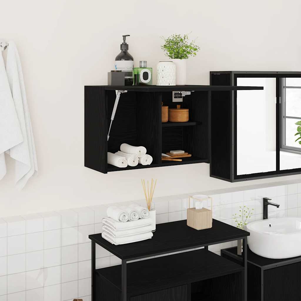 vidaXL Väggskåp för badrum svart 60x25x40 cm konstruerat trä