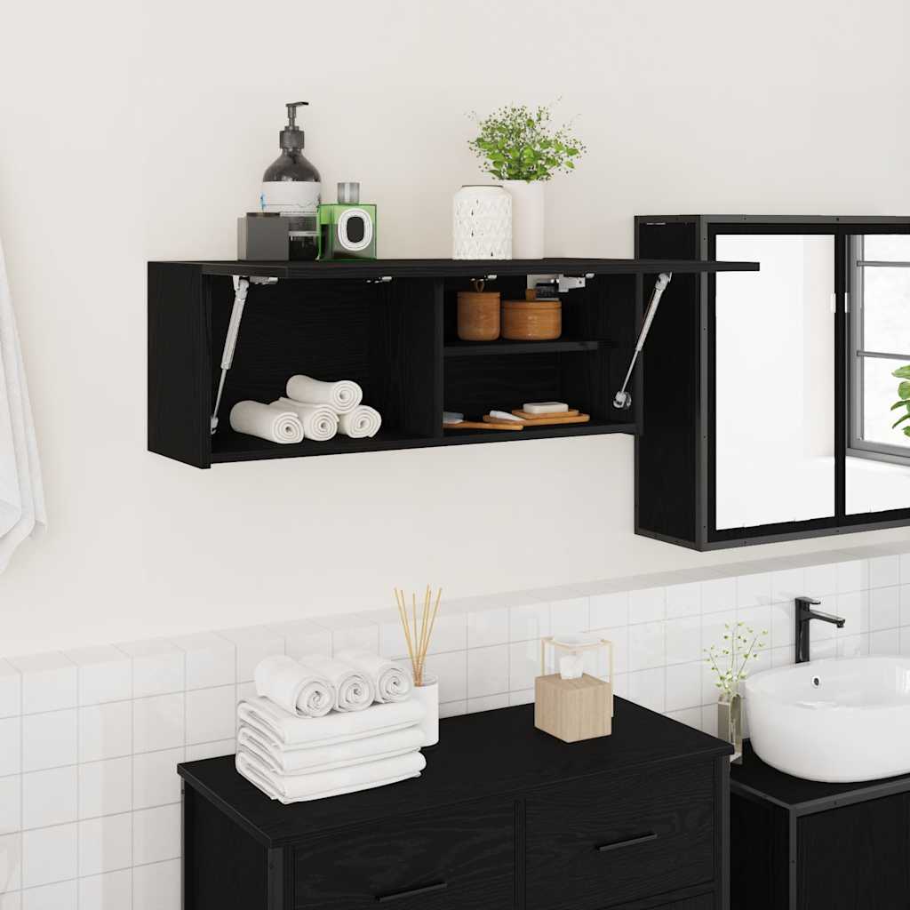 vidaXL væghængt badeværelsesskab 80x25x30 cm konstrueret træ sort