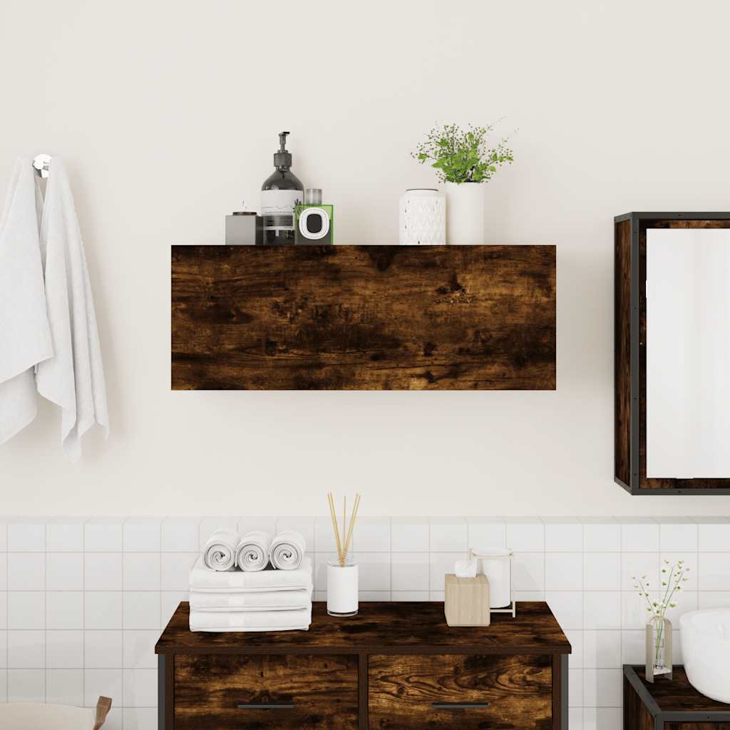 vidaXL Dulap perete baie, stejar fumuriu, 80x25x30 cm, lemn prelucrat