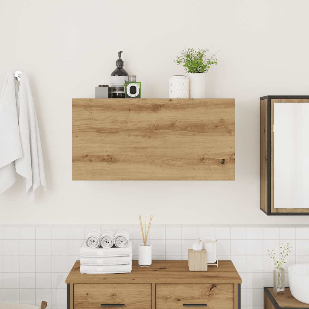 vidaXL kézműves tölgy szerelt fa fali fürdőszobaszekrény 80x25x40 cm