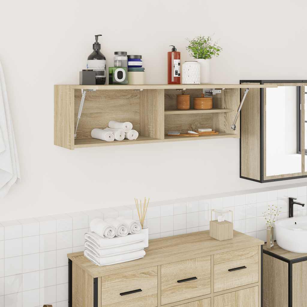 vidaXL væghængt badeværelsesskab 100x25x30cm konstrueret træ sonoma-eg