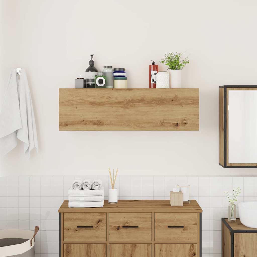 vidaXL kézműves tölgy szerelt fa fali fürdőszobaszekrény 100x25x30 cm
