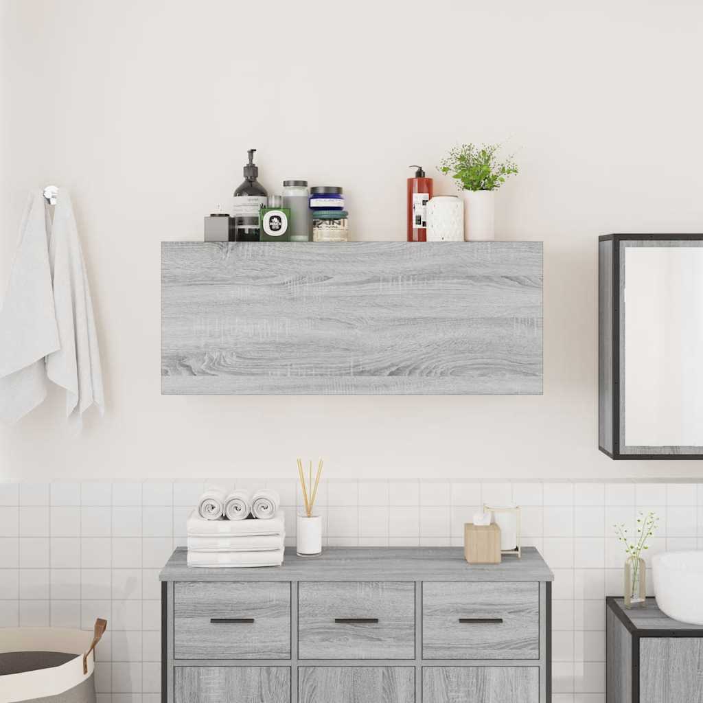 vidaXL Badkamerwandkast 100x25x40 cm bewerkt hout grijs sonoma eiken afbeelding