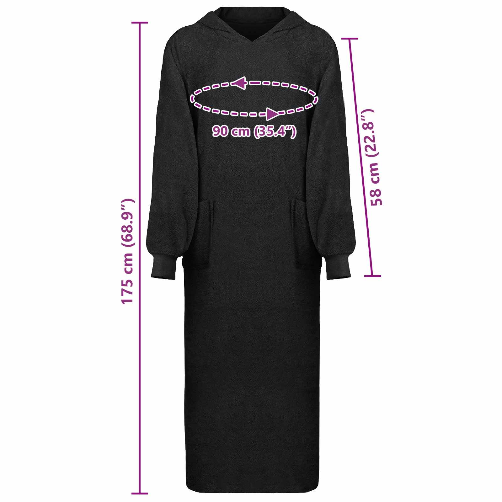 Odeja s kapuco KINN Črna XXL Bombaž - slika 8