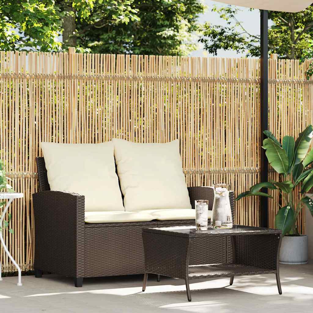 Thumbnail - vidaXL Gartensofa 2-Sitzer mit Kissen & Tisch Braun Poly Rattan
