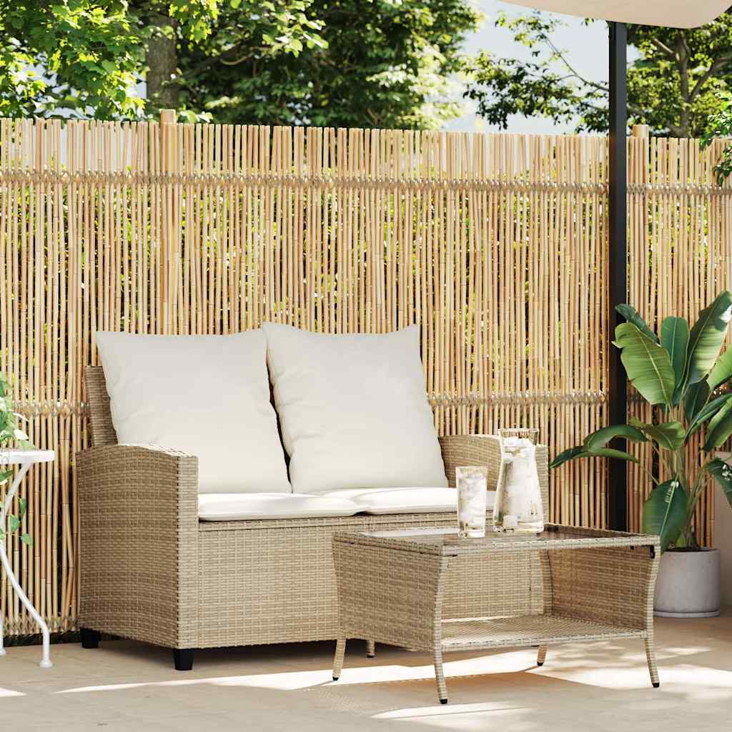 Thumbnail - vidaXL Gartensofa 2-Sitzer mit Kissen & Tisch Beige Poly Rattan