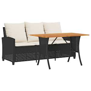 Zahradní pohovka 3-sedák s polštáři&Stůl Black Poly Rattan - obrázek 2