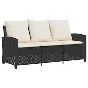 Zahradní pohovka 3-sedák s polštáři&Stůl Black Poly Rattan - obrázek 5