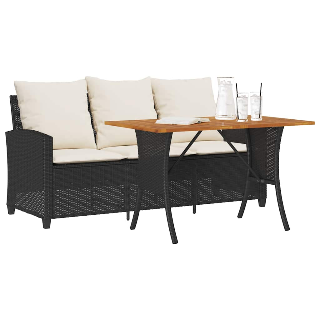 vidaXL Gartensofa 3-Sitzer mit Kissen & Tisch Schwarz Poly Rattan