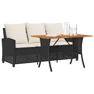 Zahradní pohovka 3-sedák s polštáři&Stůl Black Poly Rattan