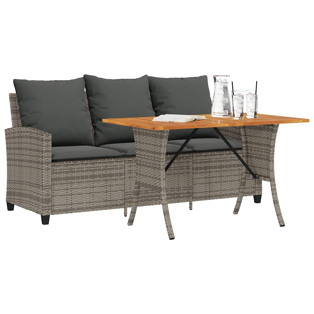 vidaXL Gartensofa 3-Sitzer mit Kissen & Tisch Grau Poly Rattan