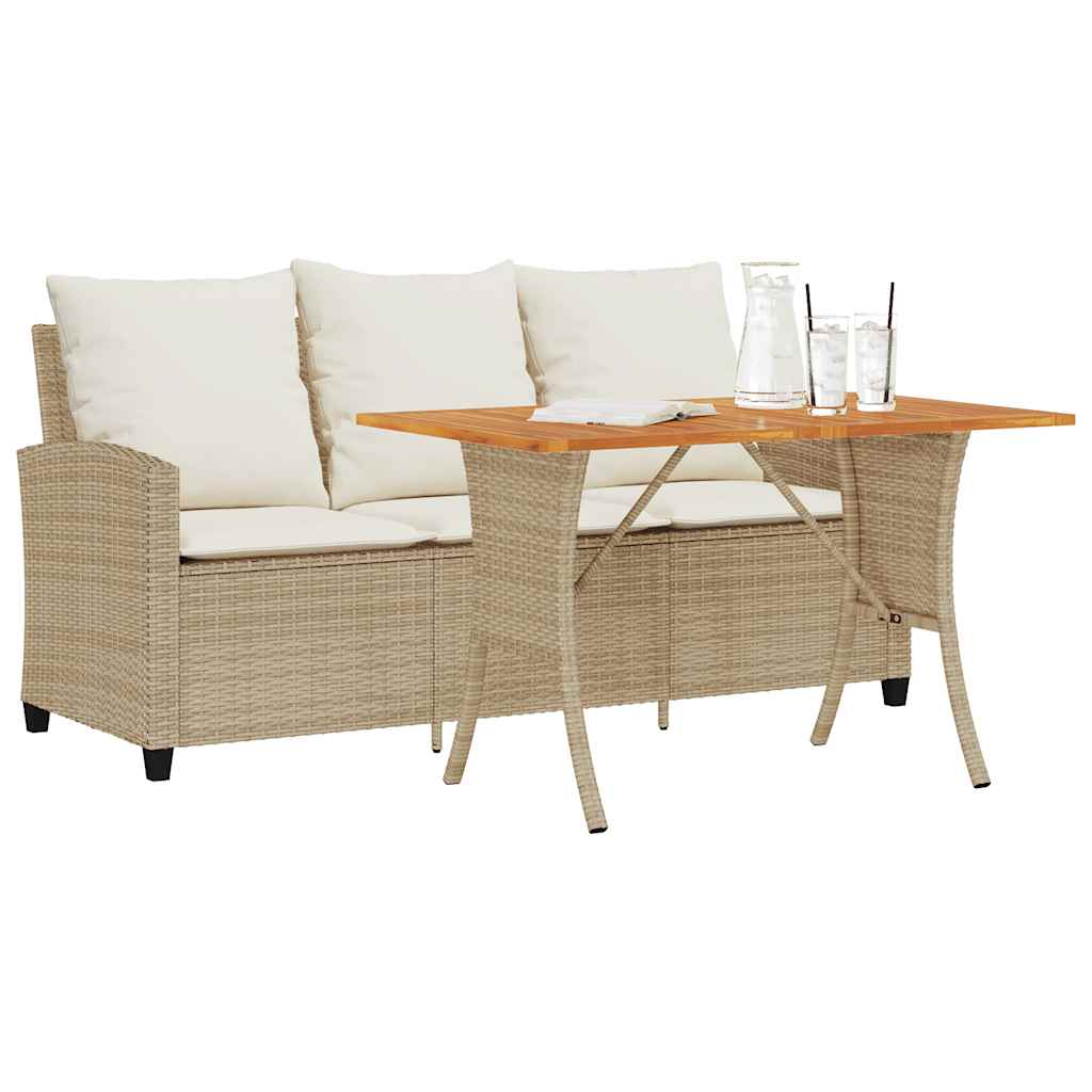 vidaXL Gartensofa 3-Sitzer mit Kissen & Tisch Beige Poly Rattan