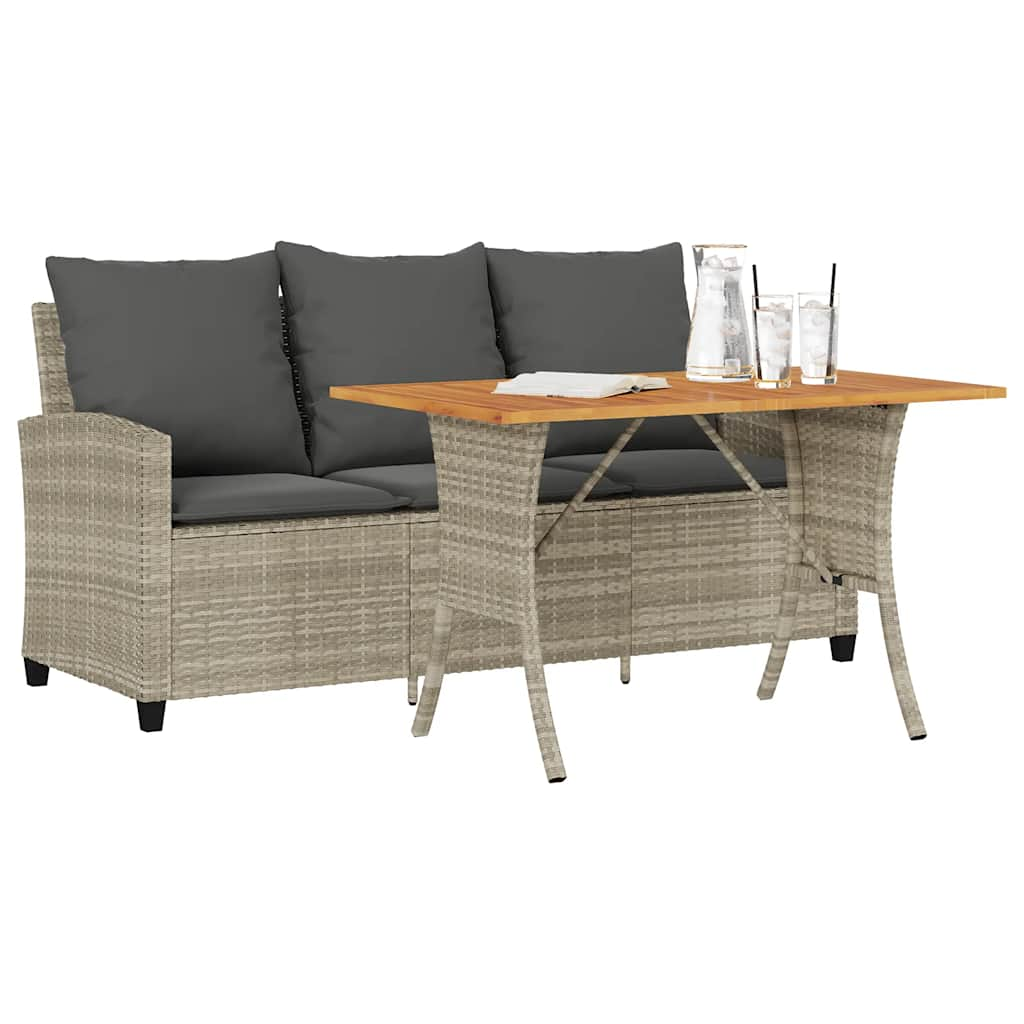 vidaXL Gartensofa 3-Sitzer mit Kissen & Tisch Hellgrau Poly Rattan