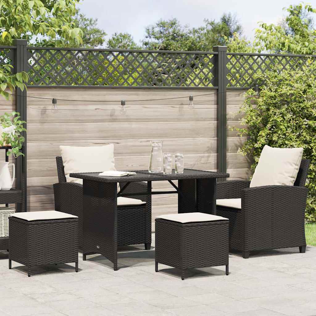 vidaXL 4-delige tuinbankset met kussens, zwart polyrotan