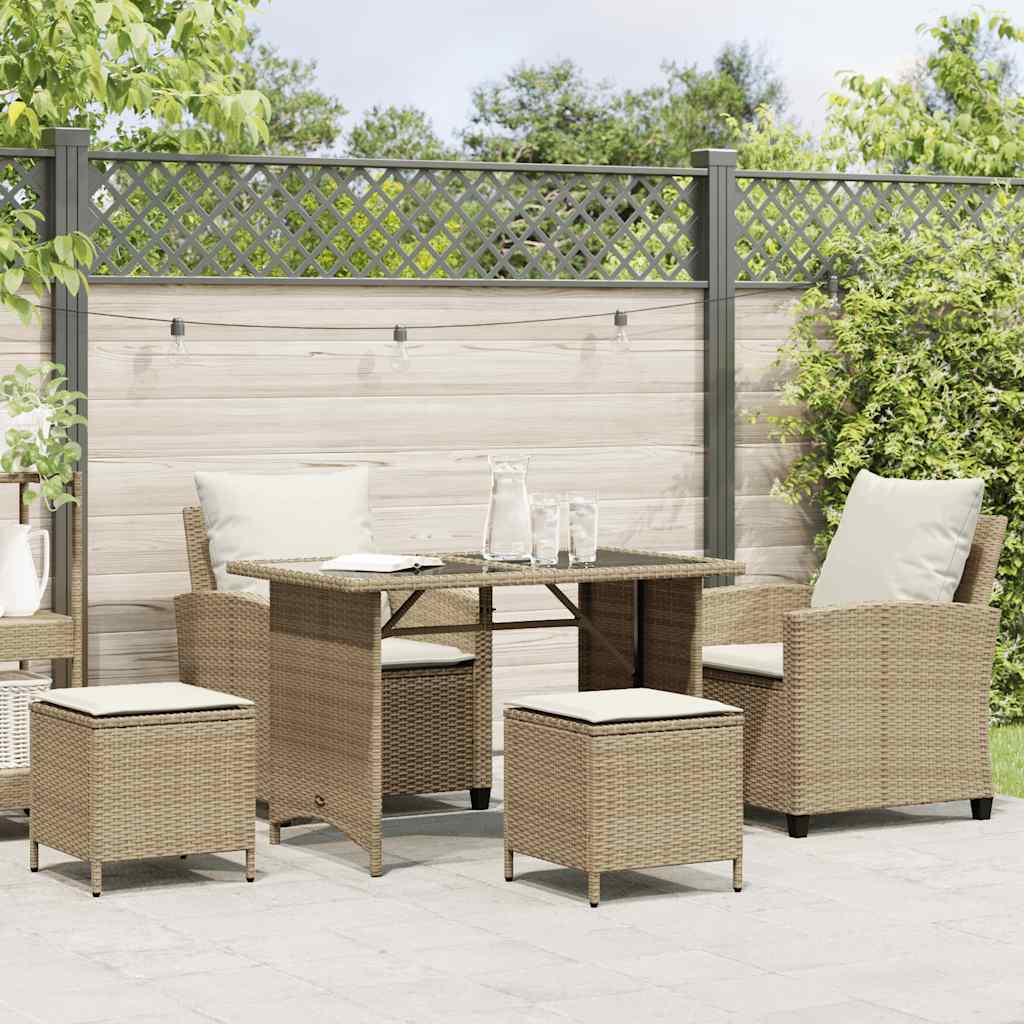 vidaXL 4-delige tuinbankset met kussens beige polyrotan