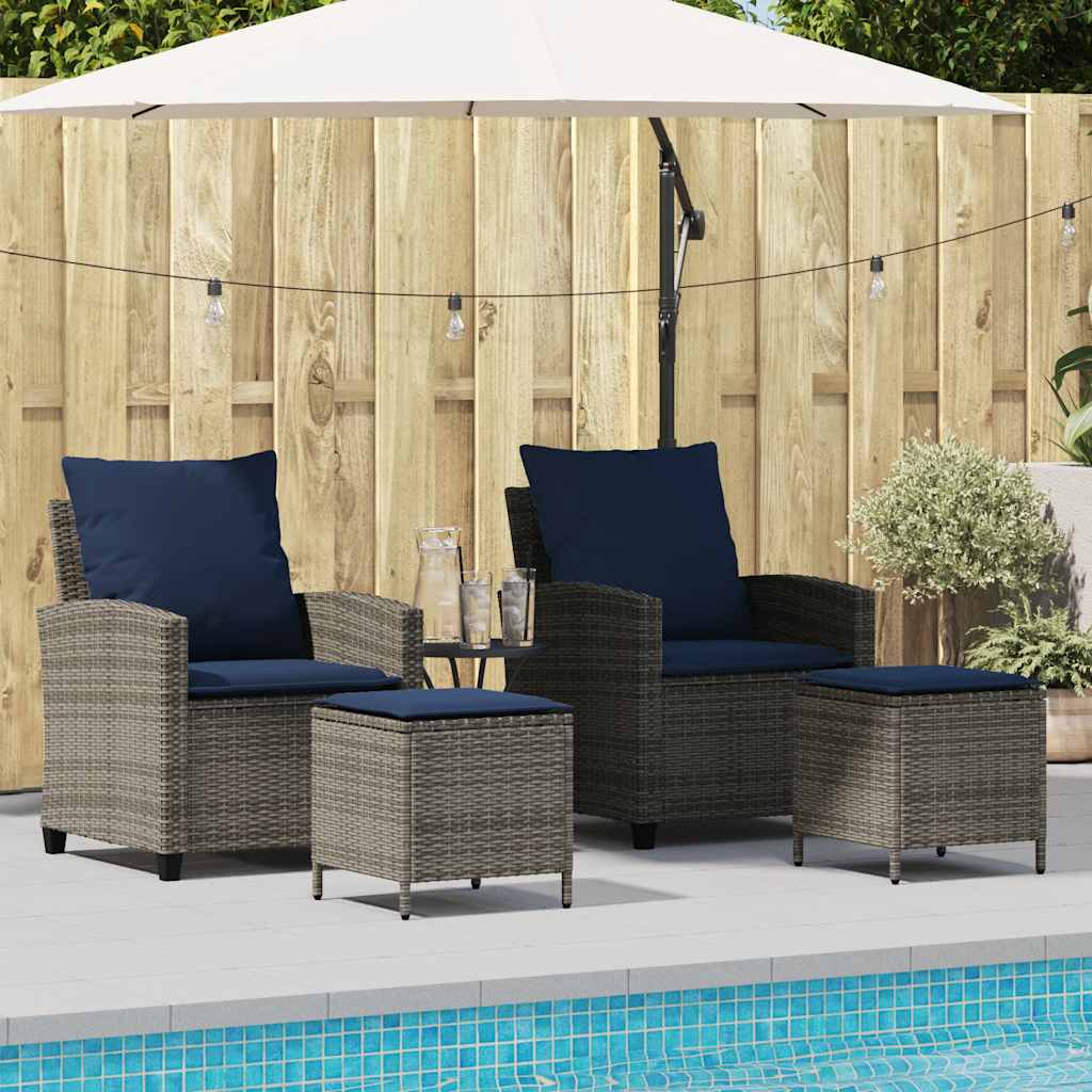 vidaXL 4-tlg. Garten-Sofagarnitur mit Kissen Grau Poly Rattan