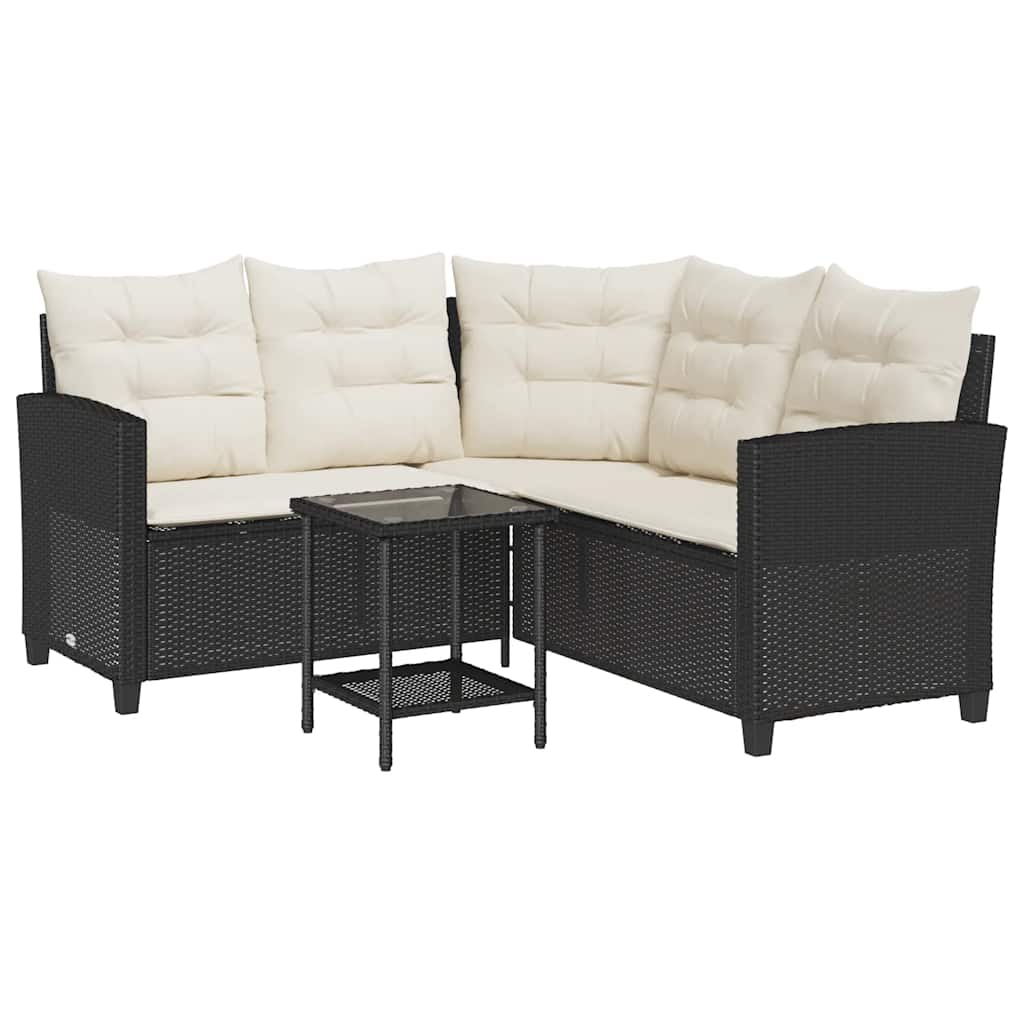 Thumbnail - vidaXL Gartensofa in L-Form mit Tisch und Kissen Schwarz Poly Rattan