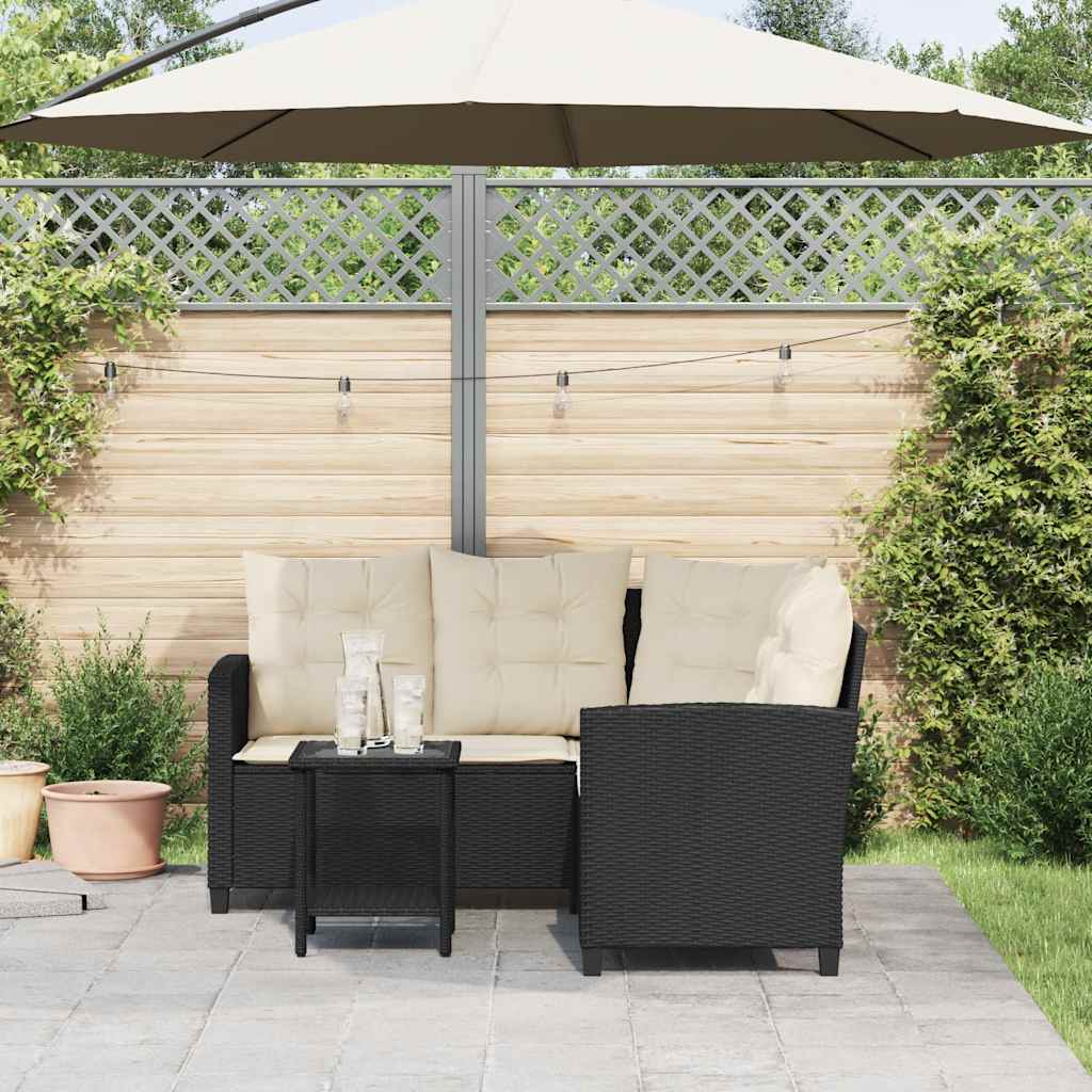 vidaXL Tuinbank met tafel en kussens L-vormig zwart polyrotan