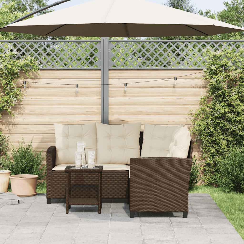 vidaXL L-alakú barna polyrattan kerti kanapé asztallal és párnával