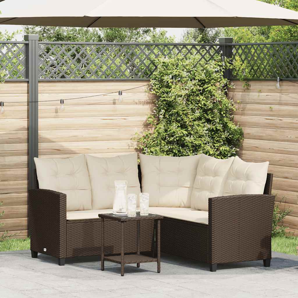 vidaXL Gartensofa in L-Form mit Tisch und Kissen Braun Poly Rattan