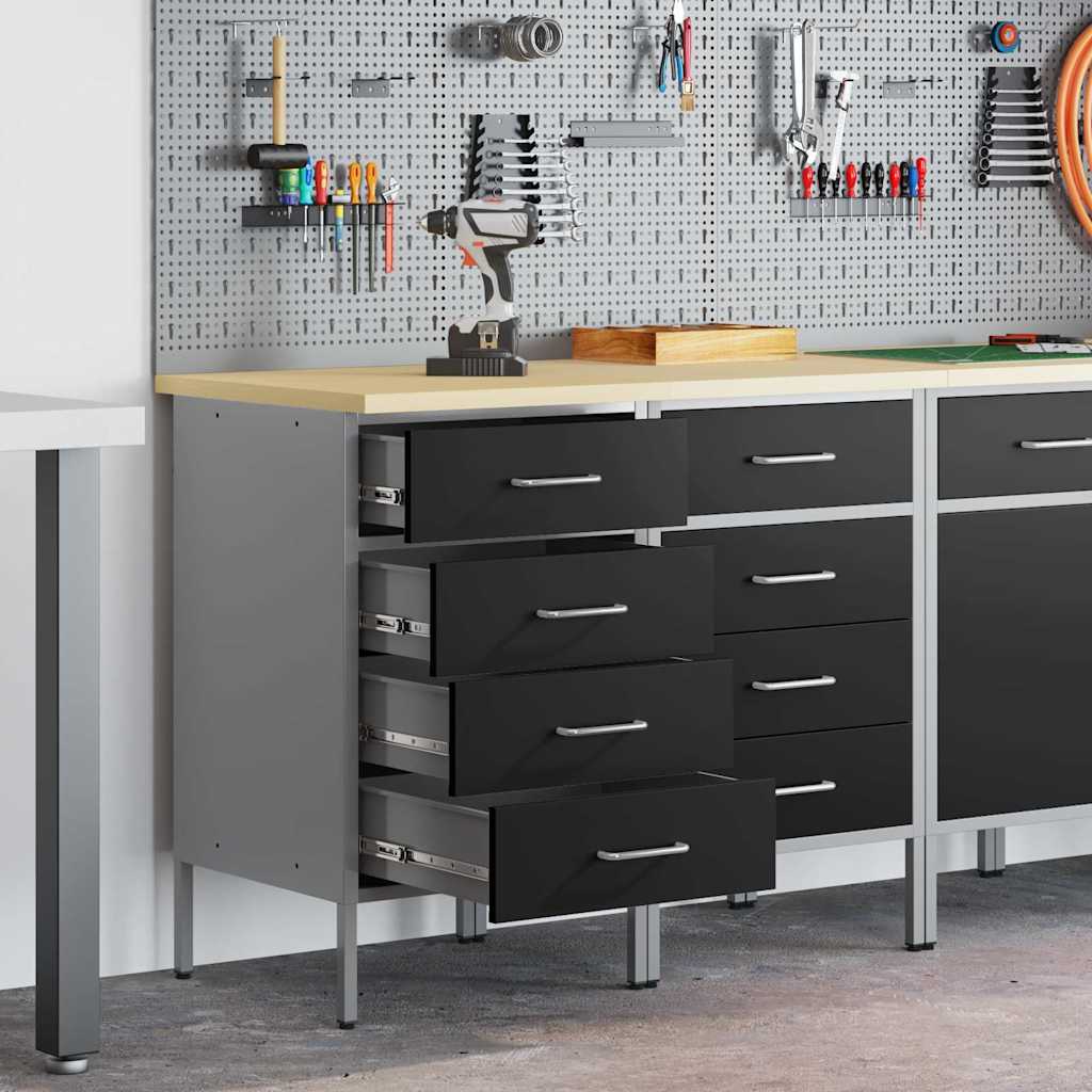 Armoire de travail vidaXL 2 pcs Noir et Gris en bois d'ingénierie et acier