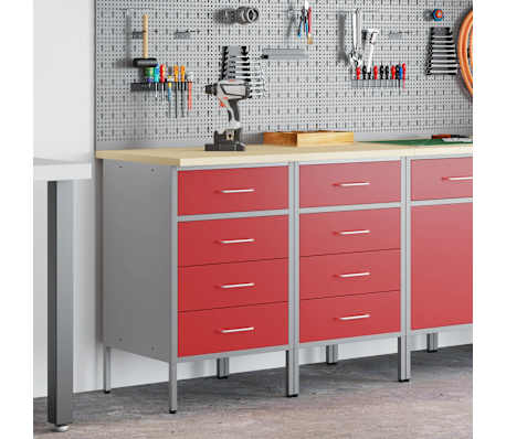 vidaXL Work Cabinet with Drawer 2 pcs Red and Grey 100 x 55 x 85 cm