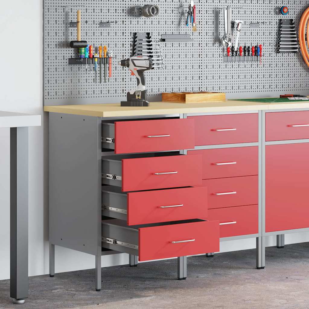 Armoire de travail vidaXL 2 pcs Rouge et Gris en bois d'ingénierie et acier