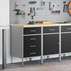 vidaXL 作業キャビネット 引き出し付き 2 pcs 黒とグレー 100 x 55 x 85 cm エンジニアードウッドとスチール