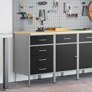 vidaXL 作業キャビネット 引き出し付き 2 pcs 黒とグレー 100 x 55 x 85 cm エンジニアードウッドとスチール