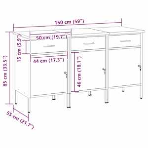 Pracovní skříň se zásuvkou 3 pcs Černá a šedá 150 x 55 x 85 cm - obrázek 13