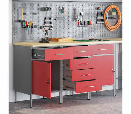 vidaXL Pracovná skrinka 3 pcs Červená a šedá 150 x 55 x 85 cm