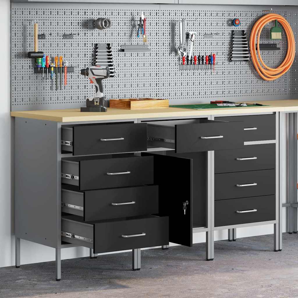 Set de bureau 3 pièces vidaXL Noir et Gris en bois d'ingénierie et acier