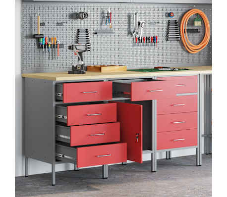 vidaXL Работен кабинет 3 pcs Червено и сиво 150 x 55 x 85 см
