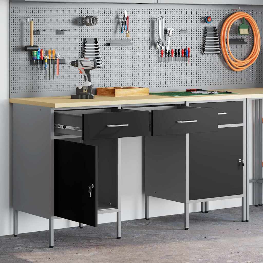 Set 3 pièces de meuble de travail vidaXL en bois et métal noir