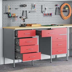 Delovna omara s predalom 3 pcs Rdeča Inženirski les in jeklo