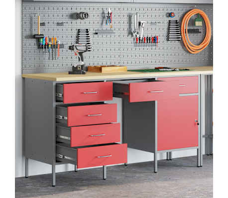 vidaXL Work Cabinet with Drawer with Lock 3 pcs Red 150 x 55 x 85 cm