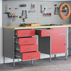 vidaXL Work Cabinet with Drawer with Lock 3 pcs Red 150 x 55 x 85 cm