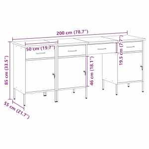 Pracovní skříň se zásuvkou 4 pcs Černá 200 x 55 x 85 cm - obrázek 7