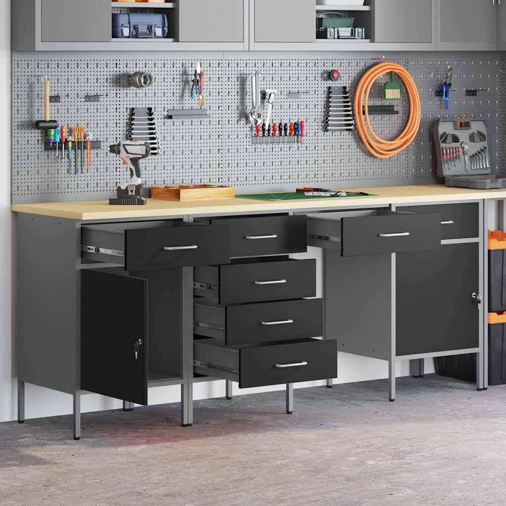 Set de 4 meubles de bureau et une table en bois d'ingénierie avec acier noir