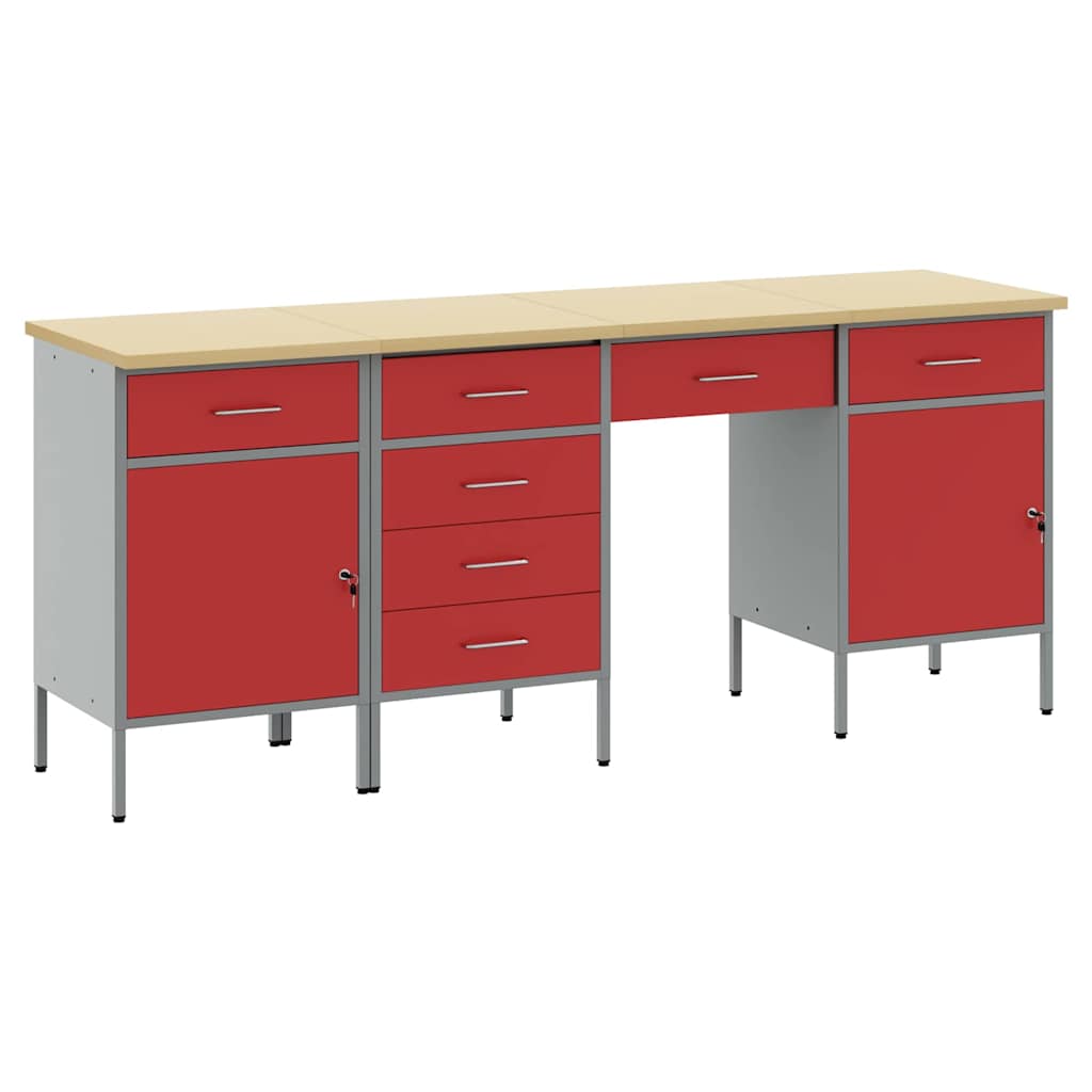 Set de meuble de bureau en 4 pièces vidaXL Rouge en bois de synthèse et métal