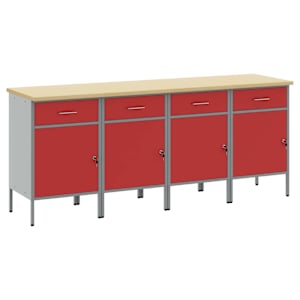 Delovna omara s predalom 4 pcs Rdeča in siva 200 x 55 x 85 cm