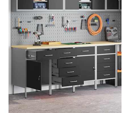 vidaXL Darba skapis ar slēdzeni 4 pcs Melns un pelēks 200 x 55 x 85 cm