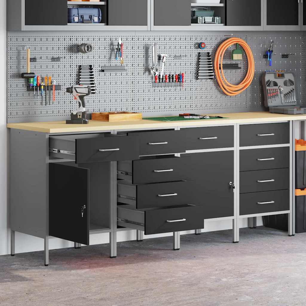 Ensemble de bureau 4 pièces vidaXL Noir et Gris en bois d'ingénierie et métal