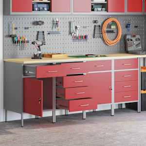 vidaXL Werk Cabinet met lade 4 pcs Rood en Grijs 200 x 55 x 85 cm