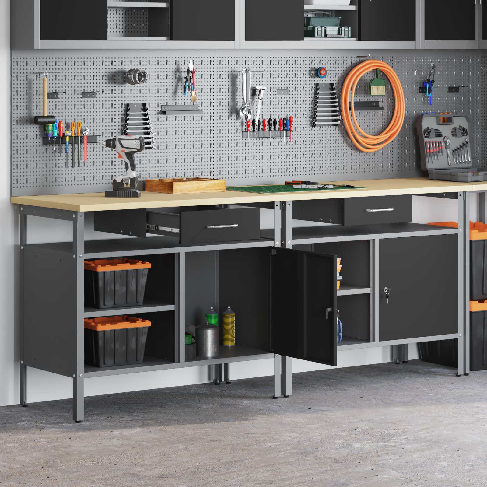 vidaXL Komplet delovne mize 2 pcs Črna in siva 200 x 55 x 85 cm