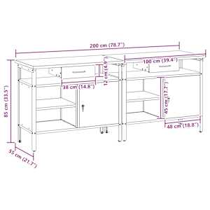 Sada pracovního stolu 2 pcs Černá a šedá 200 x 55 x 85 cm - obrázek 8