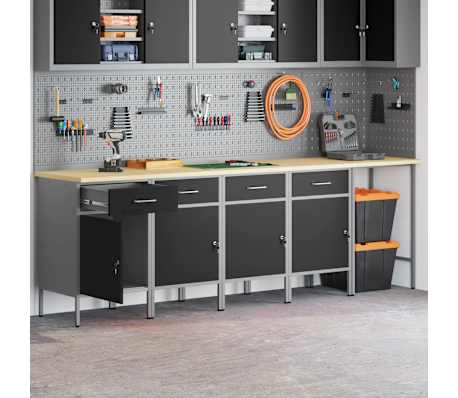 vidaXL Работен кабинет 5 pcs Черно 255 x 55 x 85 см Инженерно дърво