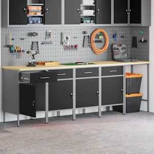 vidaXL Работен кабинет 5 pcs Черно 255 x 55 x 85 см Инженерно дърво