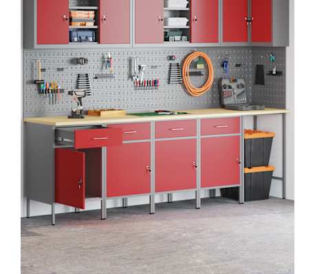 vidaXL Radni ormar 5 pcs Crvena 255 x 55 x 85 cm Konstruirano drvo